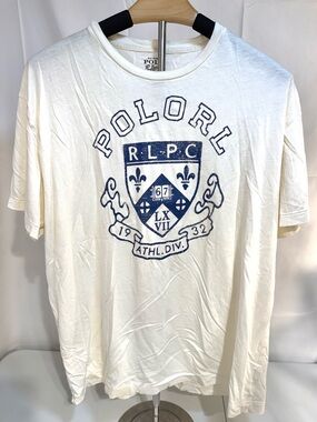 Polo Ralph Lauren Crest Graphic T Shirt Men's Medium Cream RLPC Spellout Tee